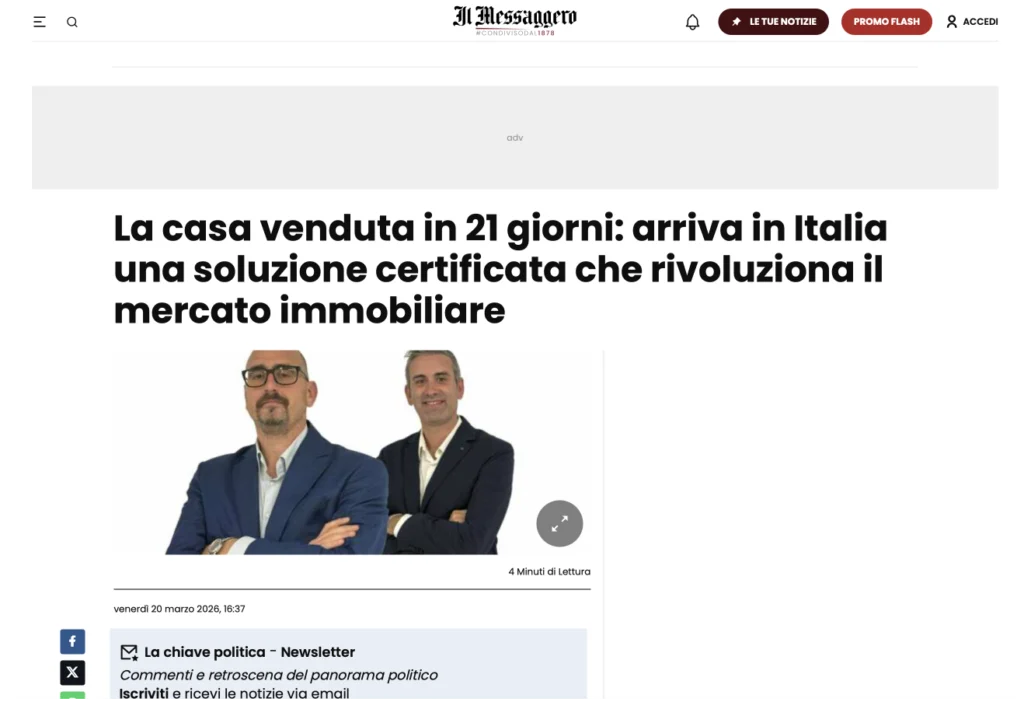 L'articolo su Il Messaggero: la casa venduta in 21 giorni